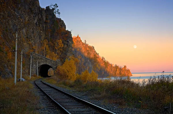 Autumn Circum-Baikal Railway on south lake Baikal