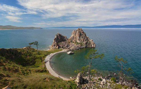 Chamán Roca Piedra Cabo Burhan Isla Olkhon Siberia Oriental Región — Foto de Stock