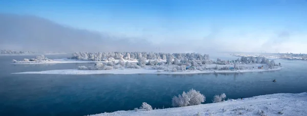 Isla Panorama Ciudad Irkutsk Río Angara Invierno Enero —  Fotos de Stock