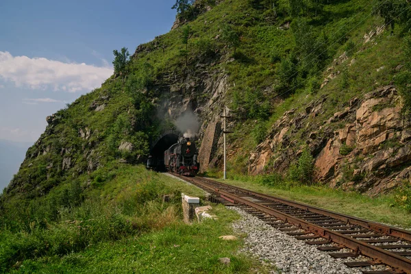 Dampflokomotive Auf Der Zirkus Baikalbahn Der Nähe Des Baikalsees Ostsibirien — Stockfoto