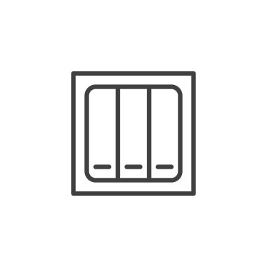 Açma-kapama simgesi. Mobil konsept ve web tasarımı için doğrusal biçim işareti. Üç tuşlu güç anahtarı ana hat vektör simgesi. Sembol, logo çizimi. Vektör grafikleri