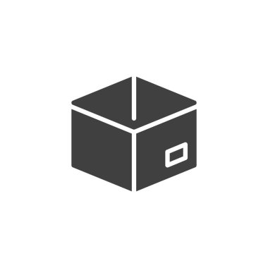 Karton kutu vektör simgesi. Mobil konsept ve web tasarımı için düz tabela. Paket kutusu ambalaj sembolü. Sembol, logo çizimi. Vektör grafikleri