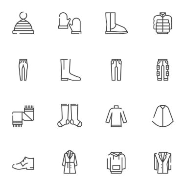 Kış Kıyafetleri vektör simgeleri ayarlandı