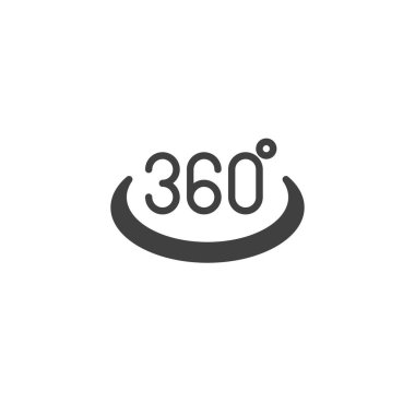 360 derecelik görüntü vektör simgesi. Panoramik görünüm mobil konsept ve web tasarımı için düz tabela doldurdu. Tam dönüş işareti sembol işareti. VR teknoloji sembolü, logo illüstrasyonu. Vektör grafikleri