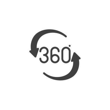 360 dönüş işareti vektör simgesi. Panoramik görünüm mobil konsept ve web tasarımı için düz tabela doldurdu. Tam dönüş işareti sembol işareti. VR teknoloji sembolü, logo illüstrasyonu. Vektör grafikleri