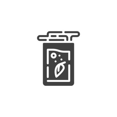 İlaç tablet vektör ikonlu bir bardak su. Mobil konsept ve web tasarımı için düz tabela. Effervescent aspirin tableti kabartma ikonu. Sembol, logo çizimi. Vektör grafikleri