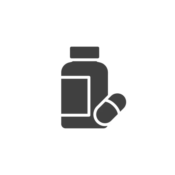 Pillole Icona Vettore Bottiglia Segno Piatto Riempito Concetto Mobile Web — Vettoriale Stock