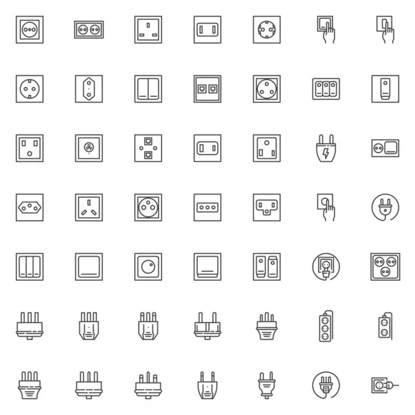 Elektrische Steckdosenleitungssymbole Gesetzt Lineare Stilsymbole Umreißen Die Schilder Vektorgrafiken Set — Stockvektor