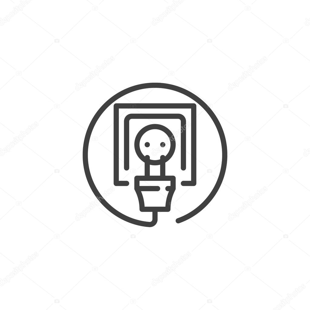 Electric socket and plug line icon. linear style sign for mobile concept and web design. Power outlet and plug outline vector icon. Symbol, logo illustration. Vector graphics