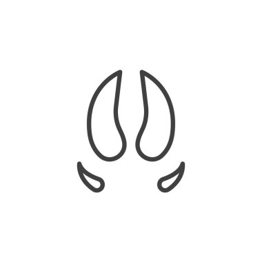 Domuz pençesi yazdırma çizgisi simgesi. Mobil konsept ve web tasarımı için doğrusal biçim işareti. Yaban domuzu toynağı iz izi vektör ikonu. Sembol, logo çizimi. Vektör grafikleri