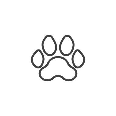 Kaplan pençesi iz çizgisi simgesi. Mobil konsept ve web tasarımı için doğrusal biçim işareti. Kaplan hayvan ayak izleri vektör ikonu. Sembol, logo çizimi. Vektör grafikleri