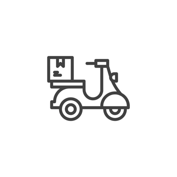 Scooter di consegna con l'icona della linea della scatola del pacchetto — Vettoriale Stock