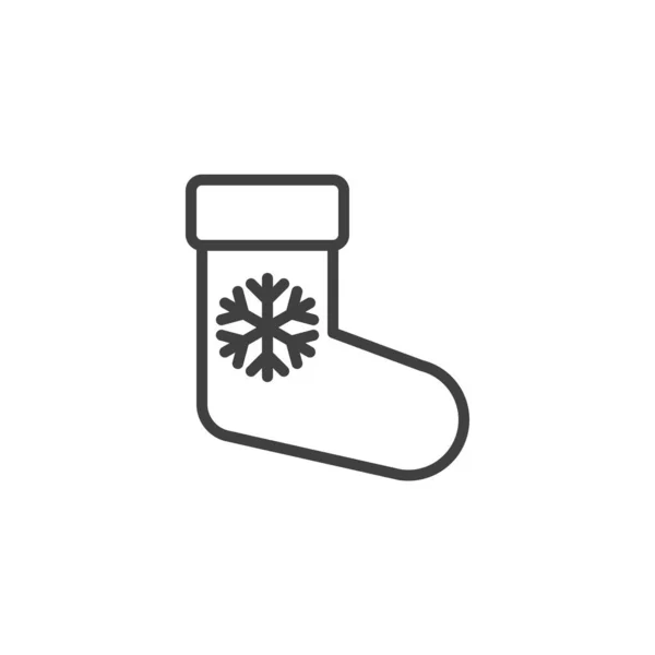 Meia de Natal com ícone de linha de floco de neve — Vetor de Stock