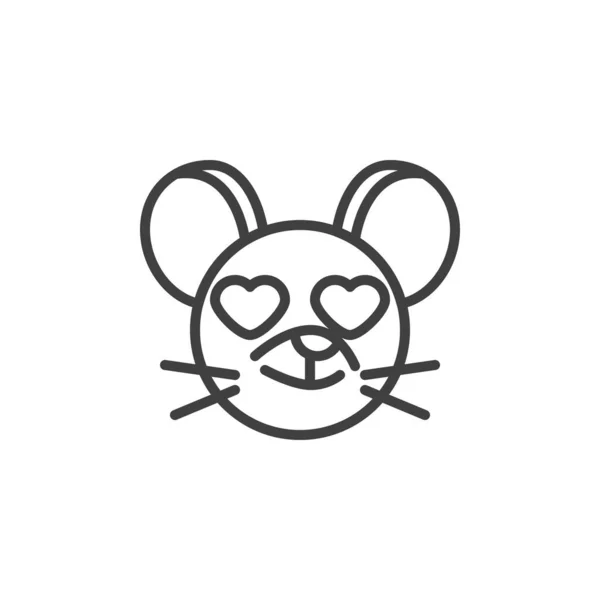 Coração olhos rato ícone linha emoticon — Vetor de Stock