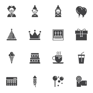 Doğum günü partisi vektör simgeleri ayarlandı