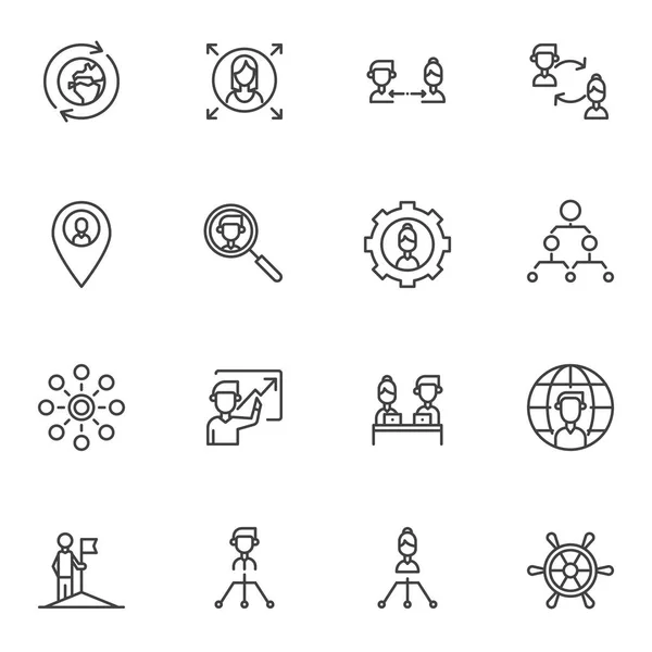 Juego de iconos de línea de trabajo en equipo — Vector de stock