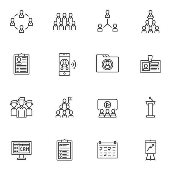 Conjunto de ícones de linha de grupo de trabalho em equipe — Vetor de Stock