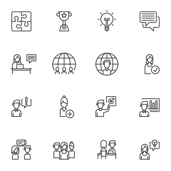 Conjunto de ícones de linha de habilidades de trabalho em equipe — Vetor de Stock