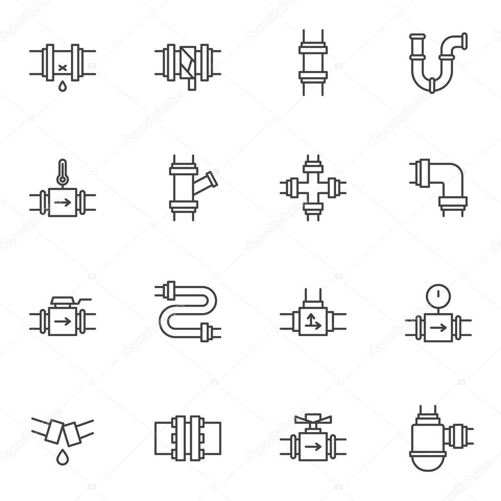 Plumbing line icons set