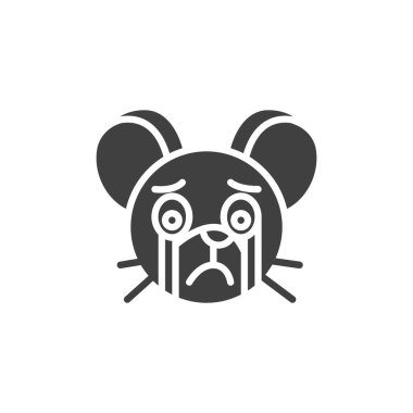 Ağlayan fare ikonu vektör ikonu. Mobil konsept ve web tasarımı için düz tabela. Ağlayan fare suratlı emoji sembolü. Çince 2020 yılı fare sembolü, logo illüstrasyonu. Vektör grafikleri