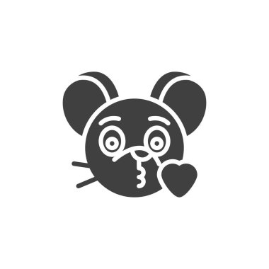 Blowing heart kiss rat emoticon vector icon. filled flat sign for mobile concept and web design. Kissing mouse face emoji glyph icon. Chinese 2020 year of the rat symbol, logo illustration. 