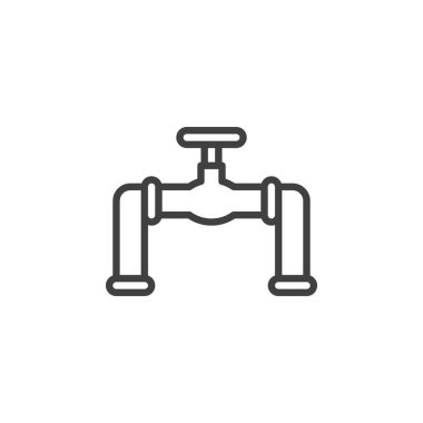 Pipes with gas valve line icon. linear style sign for mobile concept and web design. Flow control valve outline vector icon. Oil industry symbol, logo illustration. Vector graphics