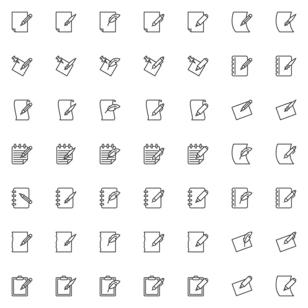 Icons Aus Papier Und Federstrich Gesetzt Dokument Bearbeiten Linearen Stil — Stockvektor