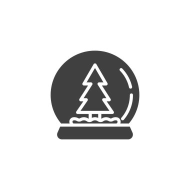 Yeni yıl kar küresi vektör simgesi. Mobil konsept ve web tasarımı için düz tabela. Xmas ağacı simgesi olan bir kar küresi. Sembol, logo çizimi. Vektör grafikleri