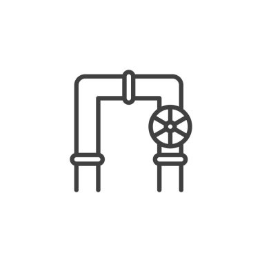 Akış kontrol valf hattı simgesi. Mobil konsept ve web tasarımı için doğrusal biçim işareti. Gaz vanası anahat vektör ikonlu borular. Sembol, logo çizimi. Vektör grafikleri