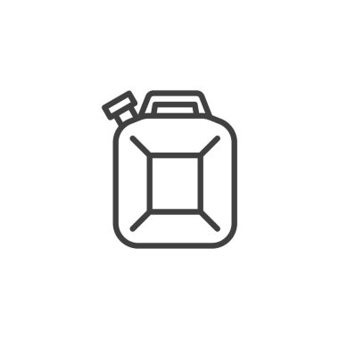 Yakıt bidonu hattı simgesi. Mobil konsept ve web tasarımı için doğrusal biçim işareti. Jerrycan Kutusu ana hatları vektör simgesi. Sembol, logo çizimi. Vektör grafikleri