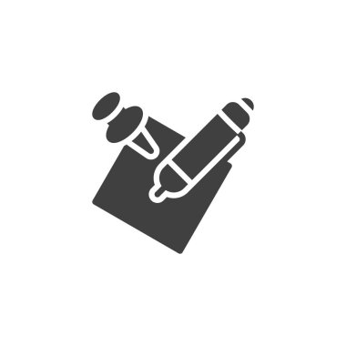 Kalem vektör ikonlu not kağıdı. Mobil konsept ve web tasarımı için düz tabela. Kalem ve kağıt kabartma simgesi. Sembol, logo çizimi. Vektör grafikleri