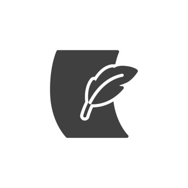 Tüy kalem ve boş kağıt vektör simgesi. Mobil konsept ve web tasarımı için doküman düzenlemesi düz tabela doldurdu. Kağıt çarşaf ve tüy kalem sembolü. Sembol, logo çizimi. Vektör grafikleri