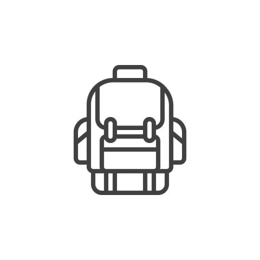 Sırt çantası çizgisi simgesi yürüyüşü. Mobil konsept ve web tasarımı için doğrusal biçim işareti. Sırt çantası ana hatlı vektör simgesi. Sembol, logo çizimi. Turist sırt çantası vektör grafikleri