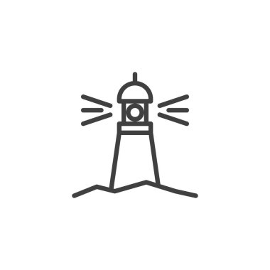 Deniz feneri kule hattı simgesi. Mobil konsept ve web tasarımı için doğrusal biçim işareti. Işık evi, işaret şamandırası vektör simgesi. Sembol, logo çizimi. Vektör grafikleri