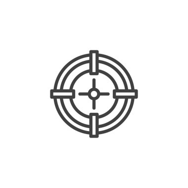 Silah çapraz hat ikonu. Mobil konsept ve web tasarımı için doğrusal biçim işareti. Tüfek Amaçlı ana hat vektör simgesi. Sembol, logo çizimi. Vektör grafikleri