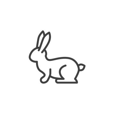 Tavşan, tavşan çizgisi ikonu. Mobil konsept ve web tasarımı için doğrusal biçim işareti. Hare, ana hat vektör simgesini avlıyor. Sembol, logo çizimi. Vektör grafikleri