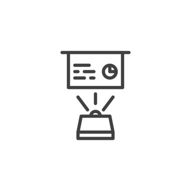 Projektör Ekran Çizgisi simgesi. Mobil konsept ve web tasarımı için doğrusal biçim işareti. İş sunumu ekran ana hatları vektör simgesi. Sembol, logo çizimi. Vektör grafikleri