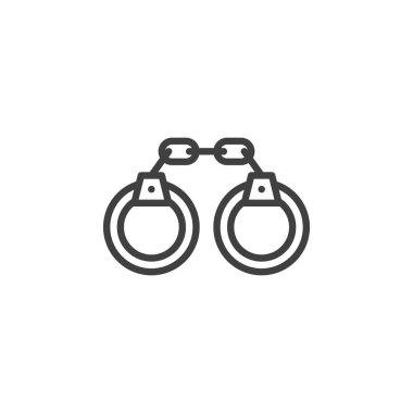 Kelepçe çizgisi simgesi. Mobil konsept ve web tasarımı için doğrusal biçim işareti. Seks dükkanı kelepçe taslak vektör ikonu. Sembol, logo çizimi. Vektör grafikleri