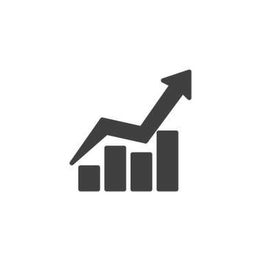 Büyüyen çubuklar çizelgesi vektör simgesi. Mobil konsept ve web tasarımı için bilgi tabelaları. Grafik istatistikleri ok simgesi. Sembol, logo çizimi. Finans diyagramı vektör grafikleri