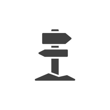 Yol işareti vektör simgesi. Mobil konsept ve web tasarımı için düz tabela. İşaret direği, işaret panelleri sembol simgesi. Sembol, logo çizimi. Vektör grafikleri