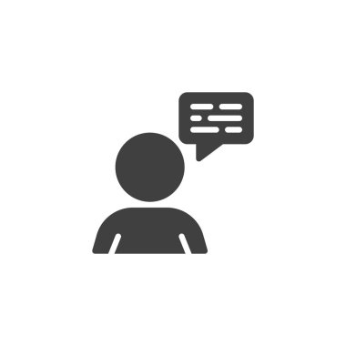 İnsan konuşma vektör simgesi. Sohbet, mobil konsept ve web tasarımı için düz tabela doldur. Kullanıcı iletişim simgesi. Sembol, logo çizimi. Vektör grafikleri