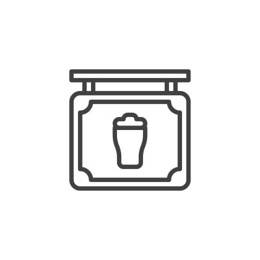 Bira çubuğu işareti simgesi. Mobil konsept ve web tasarımı için doğrusal biçim işareti. İçecek çubuğu ana hatlı vektör simgesi. Alkolik içki sembolü, logo illüstrasyonu. Vektör grafikleri