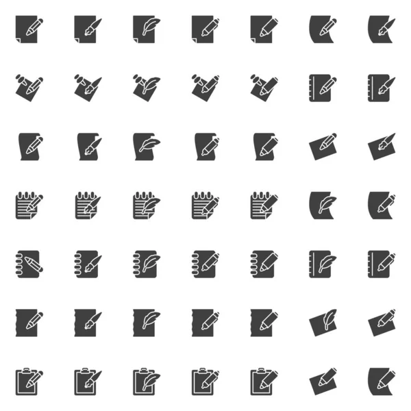 Набір Піктограм Паперу Ручки Сучасна Колекція Суцільних Символів Заповнений Стиль — стоковий вектор