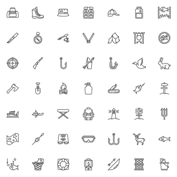 Fishing Hunting Line Icons Set Linear Style Symbols Collection Outline — ストックベクタ