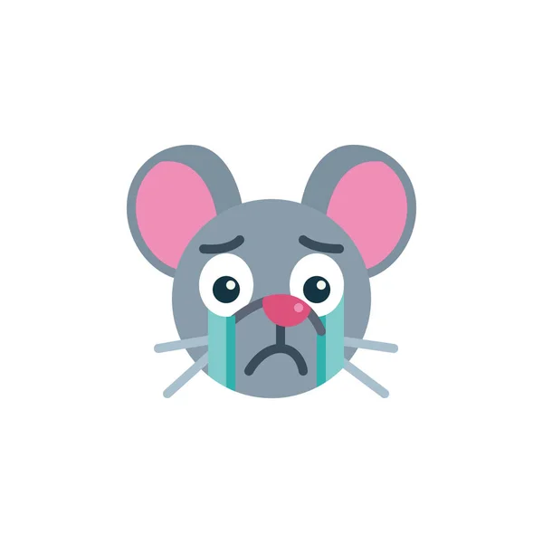 Plačící Myší Tvář Emoji Ploché Ikony Vektorové Znamení Pláč Krysí — Stockový vektor