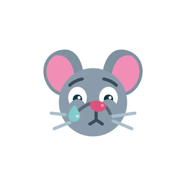 Triste Souris Visage Emoji Plat Icône Signe Vectoriel Pleurer Rat — Image vectorielle