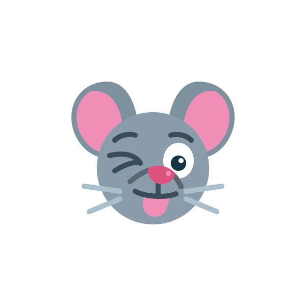 Happy Mouse Face Emoji Flat Icon Sinal Vetor Winking Rato — Vetor de Stock