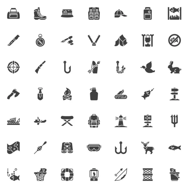 Fishing Hunting Vector Icons Set Modern Solid Symbol Collection Filled — Stock Vector