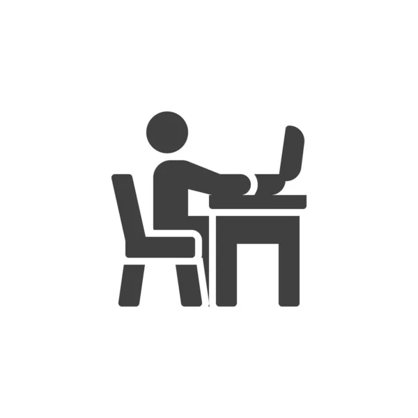 在笔记本电脑矢量图标上工作的人 填写了移动概念和网页设计的平面标志 一个男人带着计算机图标坐在工作场所 标识插图 矢量图形 — 图库矢量图片
