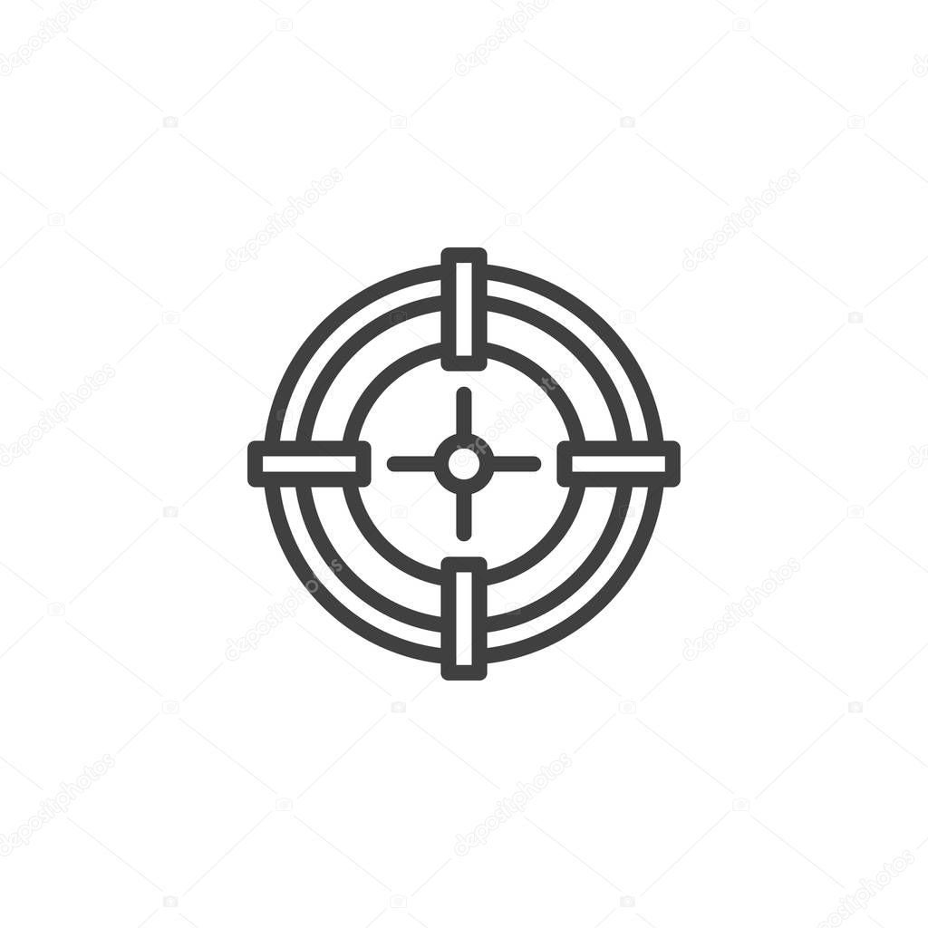 Gun crosshair line icon. linear style sign for mobile concept and web design. Rifle Aim outline vector icon. Symbol, logo illustration. Vector graphics